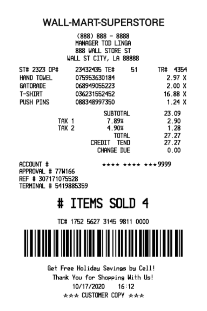 Walmart receipt OCR - extract items and totals to structured XML